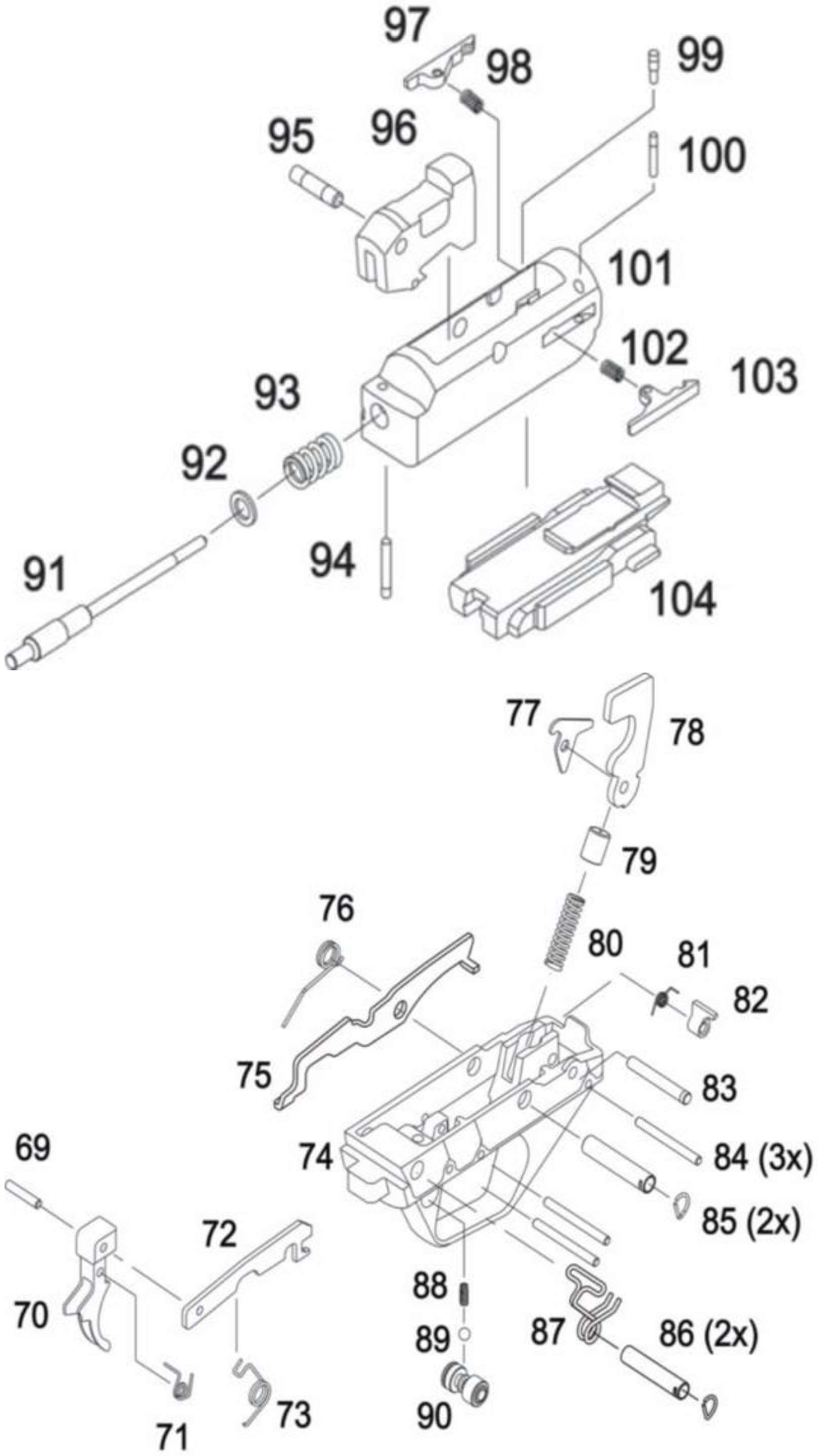 Vista explodida do Cal 12 Pump Military 3.0 — folha 1